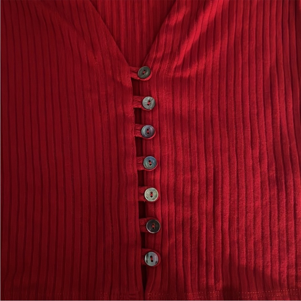Reformation Red Ribbed Button-Front Top - Picture 2 of 3